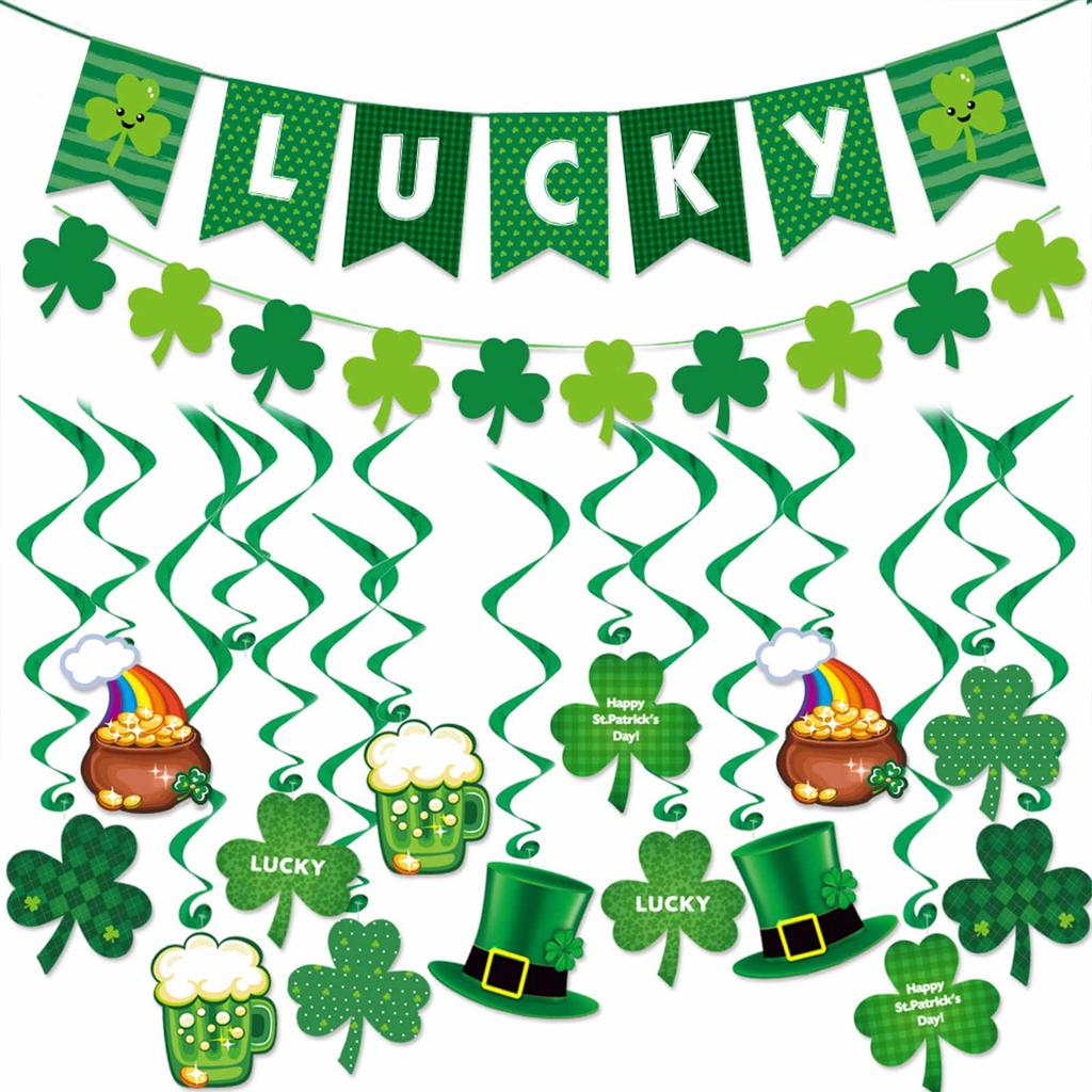 Shamrock Letter Banner Hanging Swirl Decor Shamrock Hanging Swirls Dangling Decor for Home Saint Patrick Party Supplies
