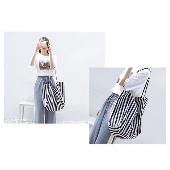 Women Striped Single Shoulder Bag Large Capacity Canvas Tote Bag Ladies Girls Casual Hobo Handbag Purse