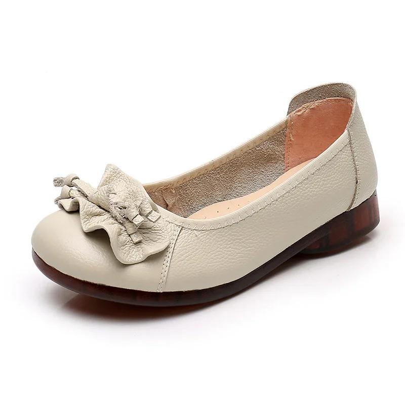 2025 Весна Лето Обувь из Натуральной Кожи Женская Обувь Балетки Слипоны Толстая Подошва Женские Повседневные Туфли Черные Синие Большой Размер 41 D274