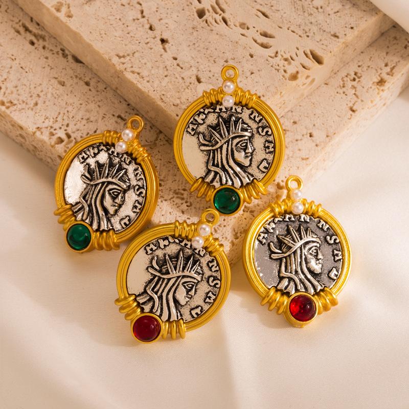 Женские серьги-капли в стиле ретро, ​​серьги-подвески из титанового стального сплава, акриловые бусины, греческие монеты, геометрические украшения для ушей