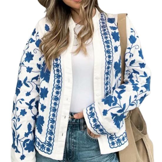 Рубашка с v-образным вырезом и длинным рукавом, однобортная женская блузка с цветочной вышивкой для свиданий