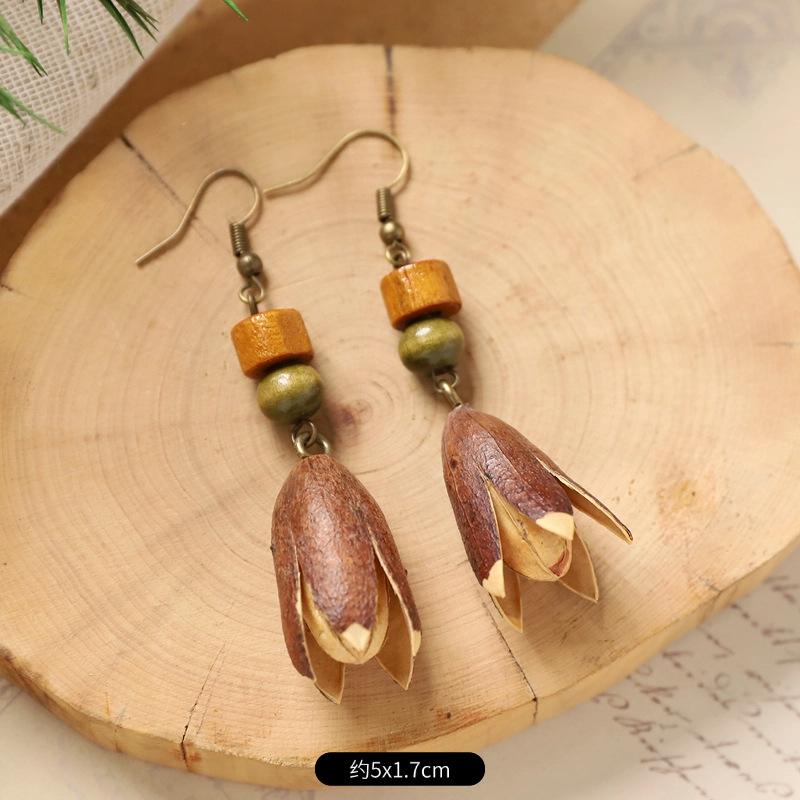Оригинальные серьги Mori Plant Fruit, натуральные желуди, ручная работа, ретро-женские длинные серьги, этнический стиль, литературная и традиционная китайская медицина