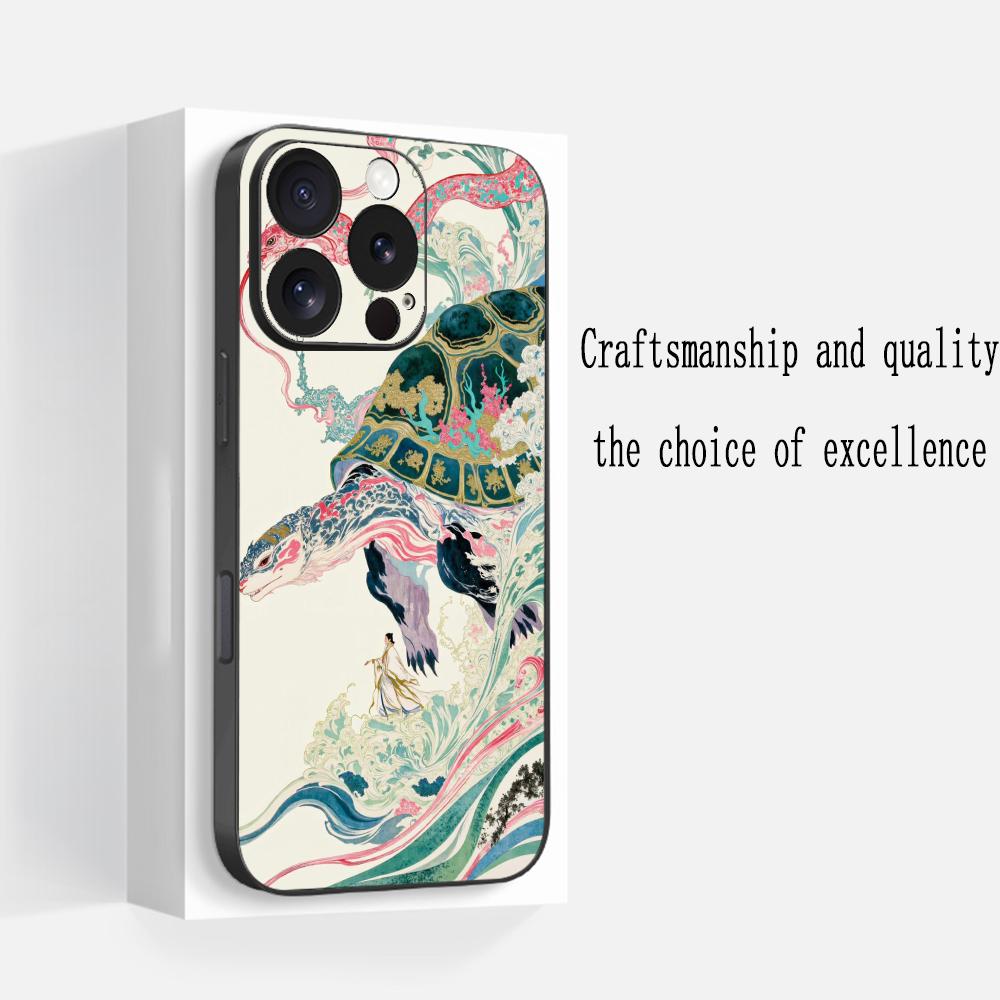 Укиё-э японская art живопись узор Чехол для телефона для iPhone 17 16 e 15 14 13 12 Plus Mini Pro Max Мягкий черный Ударопрочный чехол