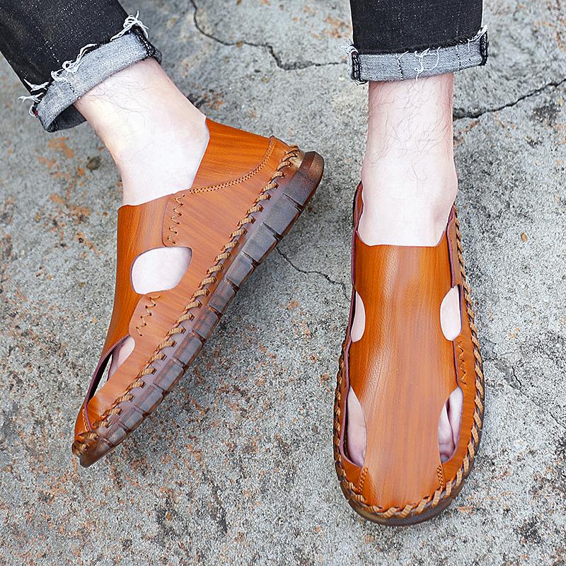 Fashion New Designer Brand Men's Shoes Summer Breathable Leather Outdoor Casual Shoes Beach Sandals Non-Slip Soft Comfy Waking Sneakers