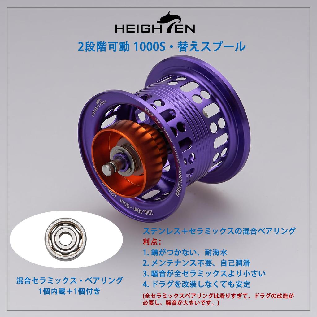 HEIGHTEN 2-ступенчатая регулируемая шпуля с подшипниками для безынерционных катушек Daiwa (Steez, Zillion, Ryoga, Morethan, Silver Wolf (фиолетовый) (805))