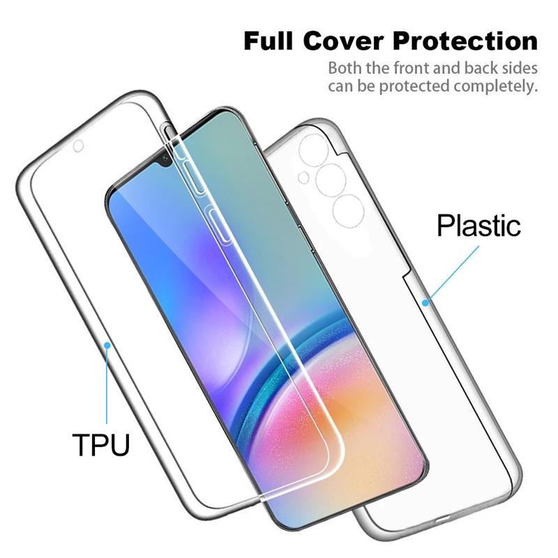 Двусторонний чехол на 360 градусов для Samsung Galaxy S24 S23 Ultra Plus FE A05 A05S A15 A25 A35 A55 A04 A04S A14 A24 A34 A54 5G 4G, прозрачный мягкий чехол