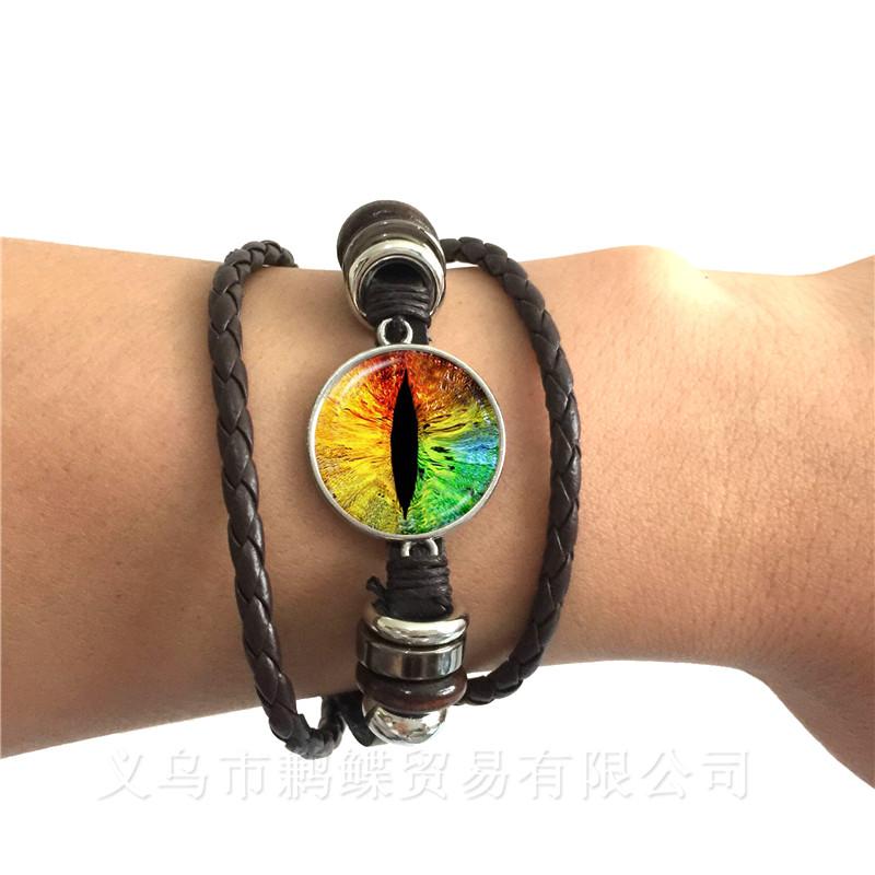1 PC Sauron Evil Bracelet Evil Eye Glass Photo Jewelry, Dragon Eye Black/Brown 2 Color Leather Adjustable Bangle Best Gift