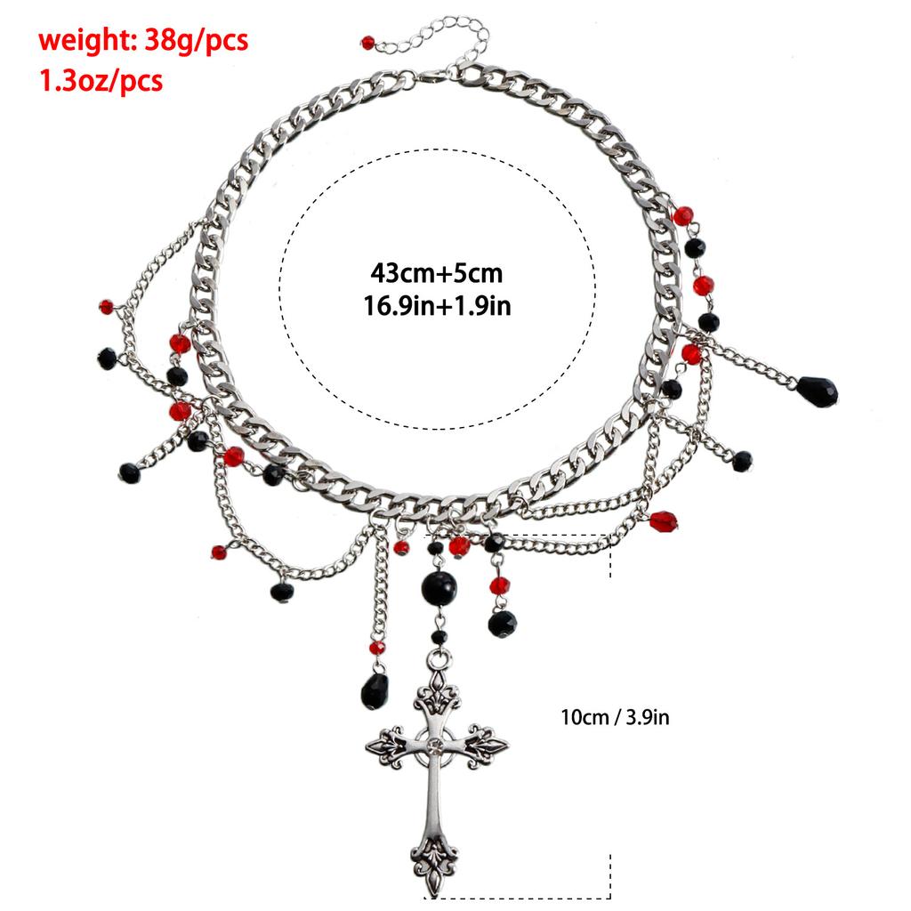Готическое ожерелье с крестом, цепочка с имитацией жемчуга, многослойное ювелирное изделие из бисера, подарок