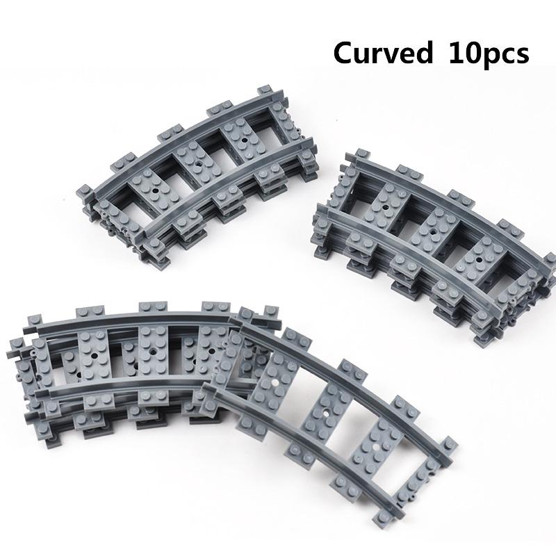 City Train Tracks Train Rail Straight Curved Tracks Sets Building Blocks Bricks Cross Flexible Track Parts Kids Construction Toy