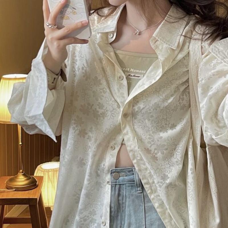 Off-white Long-sleeved Sun-protective Shirt for Women In Summer Thin Style In Japanese Style Loose Gentle As A College-style Top