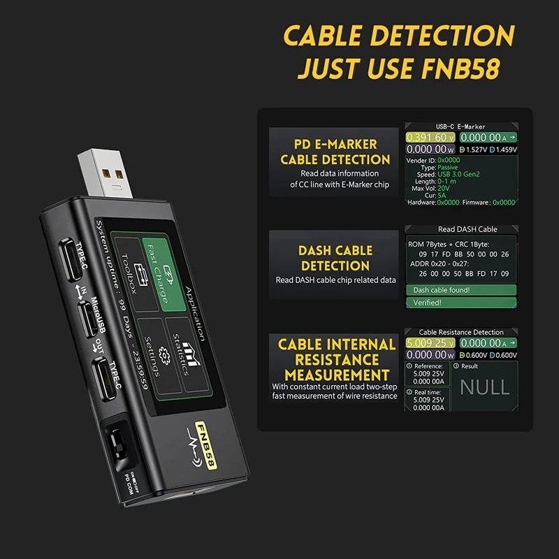FNIRSI FNB58 Digital Voltmeter Ammeter USB Tester TYPE-C Fast Charge Detection Trigger Capacity Measurement Ripple Measurement