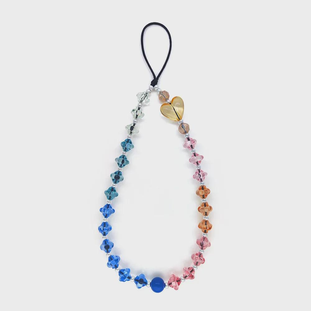 Подвеска для телефона в виде сердца из акрила с градиентом и радугой - бисерный стиль для девочек