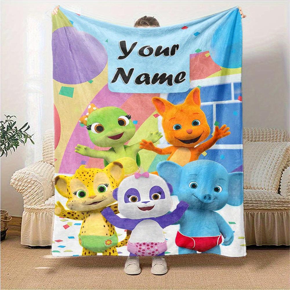 Cute Animal Characters And Colorful Balloons Flannel Blanket With Customizable Name Soft And Comfortable Shawl Blanket For All Seasons Suitable For