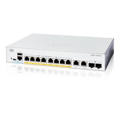 CISCO Системы Cisco Управляемый коммутатор Cisco Catalyst 8 портов GE PoE Внешний БП 2x1GE Комбо Металлический корпус Бесшумный безвентиляторный Для бизнеса (Циско) 1300-8П-Э-2Г