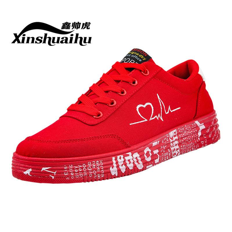 Big Red Canvas Shoes For Women Korean Version Versatile Breathable Junior High School Students Cloth Shoes Low-Top Board Shoes For Women