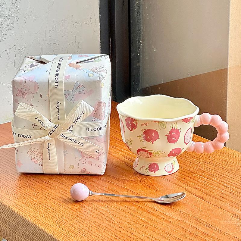 Ins Wind Cute Fruit Ceramic Mug Girls High Value Ceramic Water Cup Children's Breakfast Cup Birthday Gift