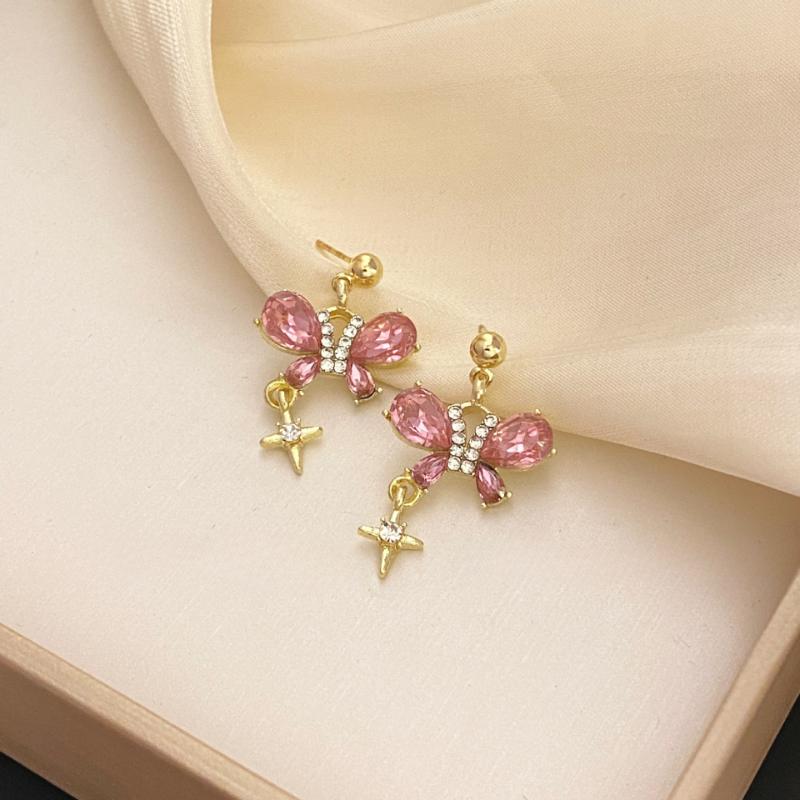 Новый модный дизайн, розовые серьги-джокеры с бабочкой и цирконием, женские