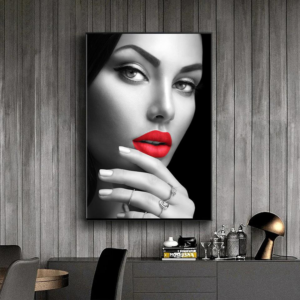 Красные губы женщина холст картины постеры и печать настенная живопись картина для гостиной домашний декор