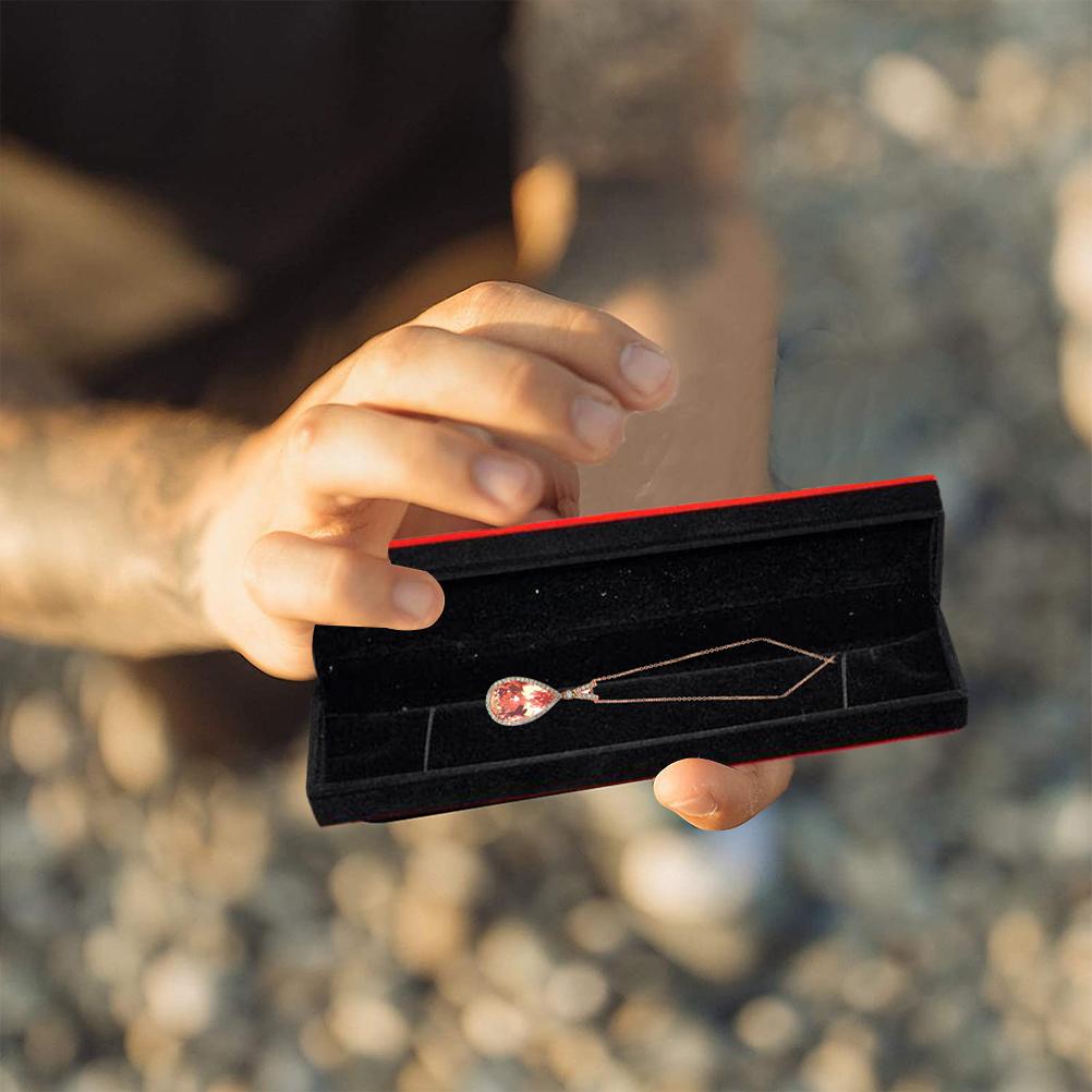 1 шт. Прямоугольная коробочка для ожерелья Классическая бархатная подарочная коробка для кулона Коробки для демонстрации ювелирных изделий с длинной цепочкой для помолвки свадьбы