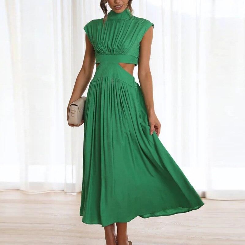 Элегантное платье трапециевидной формы с воротником-стойкой, летнее элегантное сексуальное женское платье с вырезом, повседневное платье без рукавов с открытой талией Y2k, вечерние платья 25544