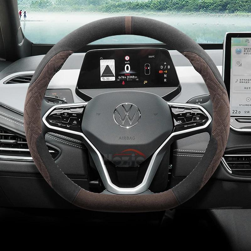 Чехол на руль автомобиля из замши для Volkswagen T-ROC R Taigo Touareg R Atlas R Taos T-Cross 2018 - 2023 2024 2025 Аксессуары