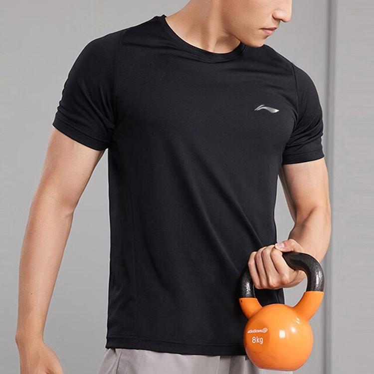 Li Ning T Shirts Men's Black Crew Neck Moderate Straight Fit YTST079-1