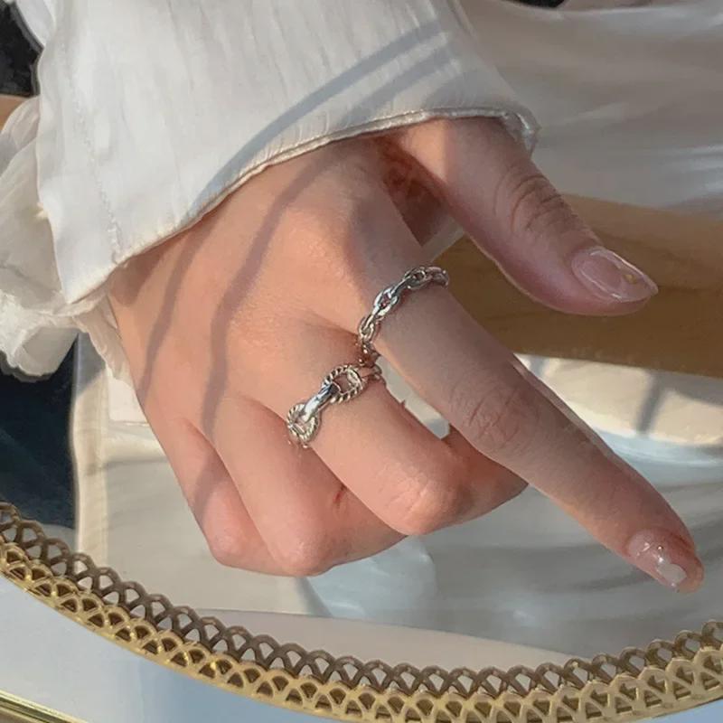 Серебряное кольцо S925 с открытой шинкой в виде плетеной цепи в стиле ретро для женщин
