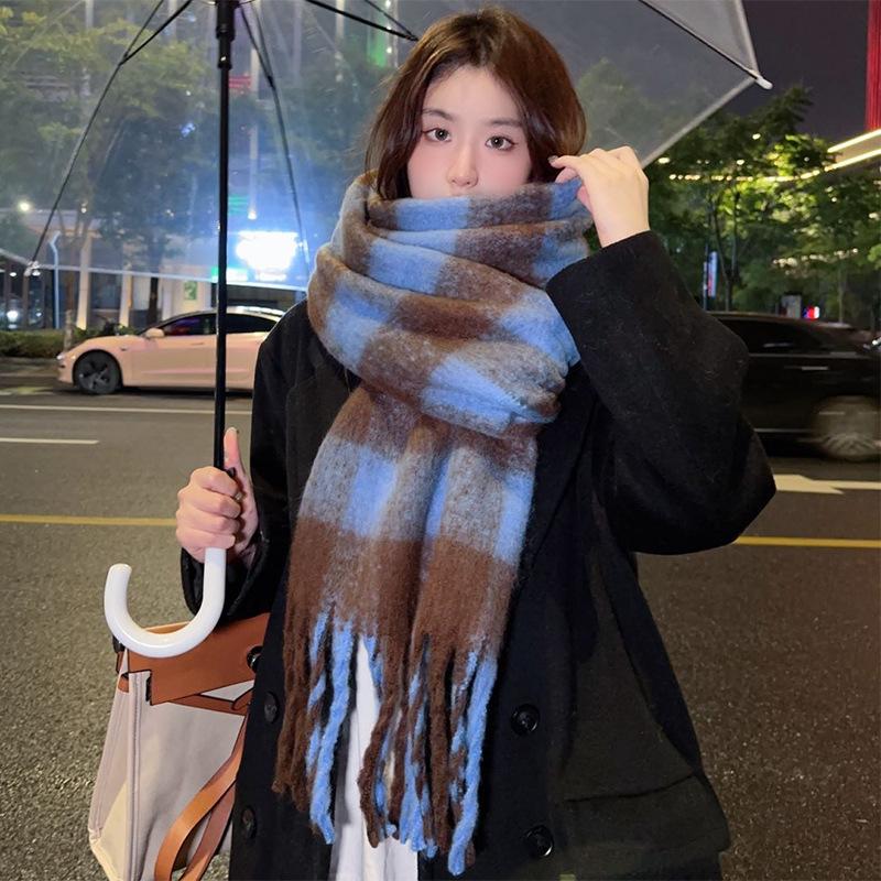 New Popular Scarf Women Thickened Colorful Plaid Tassel Warm Neck Shawl Fashionable and Versatile Outwear Female