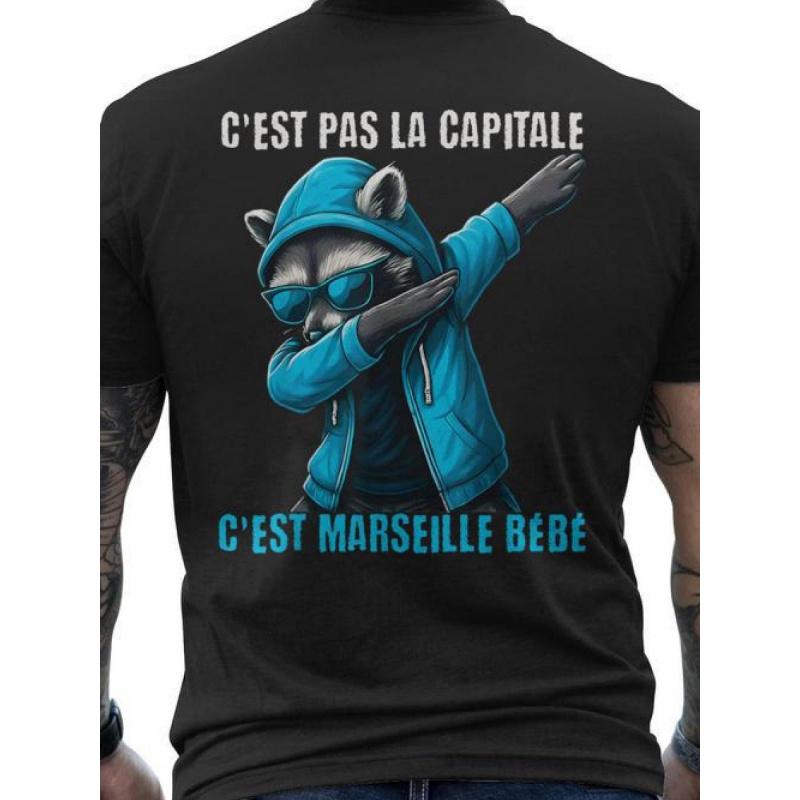 Marseille T-Shirt Funny French City Slogan "Marseille Is Not The Capital It's Marseille Baby" Back Print - Plus Size Casual Round Neck Short Sleeve