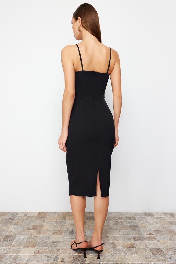 Women's Fashion New Dress Black Double Breasted Woven Evening Dress Evening Dress