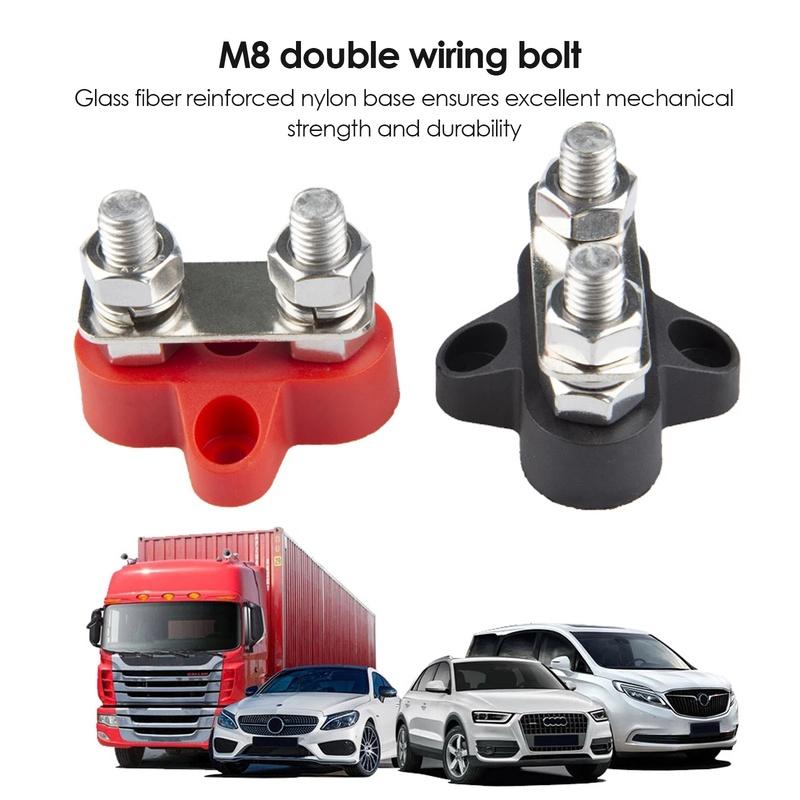 Шпилька клеммного блока Daul, двойная клеммная колодка M8 постоянного тока, 48 В, силовая клеммная колодка, положительные отрицательные фиксированные болты проводки для грузовика, лодки, автофургона