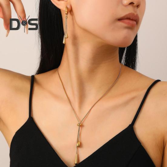 Water Drop Jewelry Adjustable Y Shape Slider Chain Necklace Golden Hoop Earrings for Weddings Parties