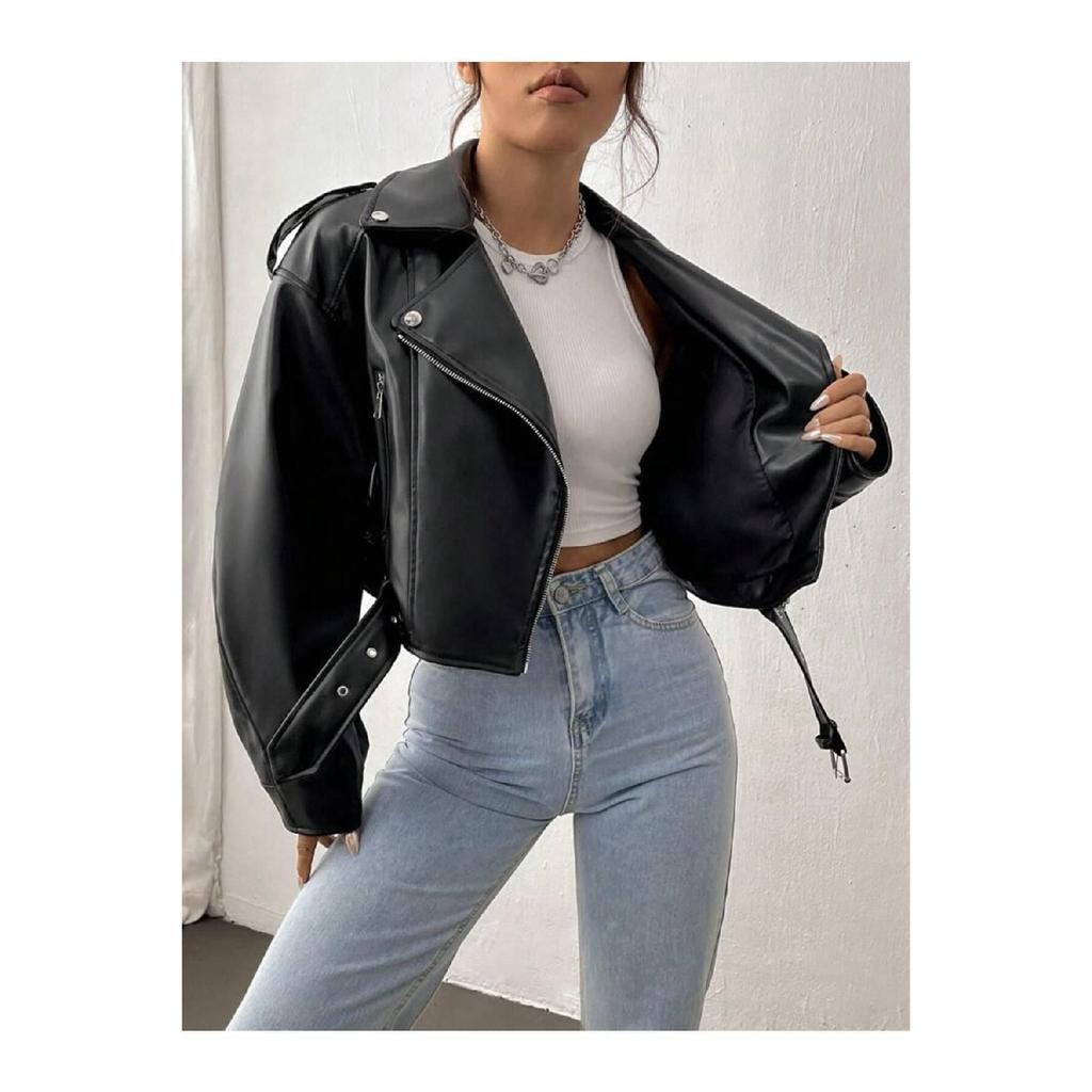 Новый сезон кожаная байкерская куртка оверсайз с поясом
