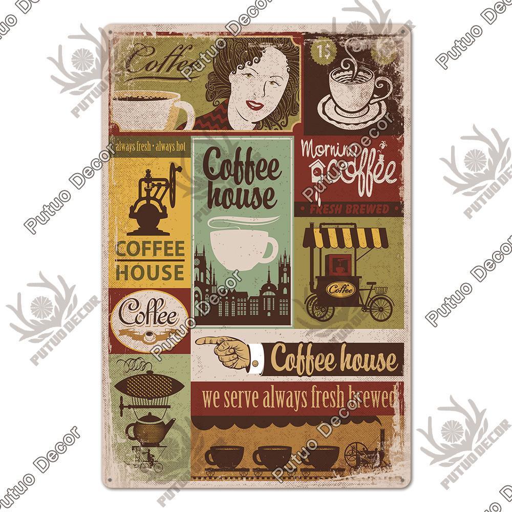 Decor Coffee Vintage Tin Sign Metal Sign Decorative Plaque Retro Plate Cafe Kitchen Living Room Coffee Bar Decoration