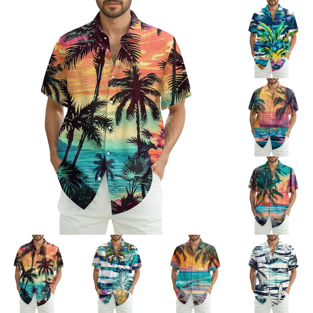 Men's Fashion Loose Hawaiian Printed Short Sleeve Beach Shirt