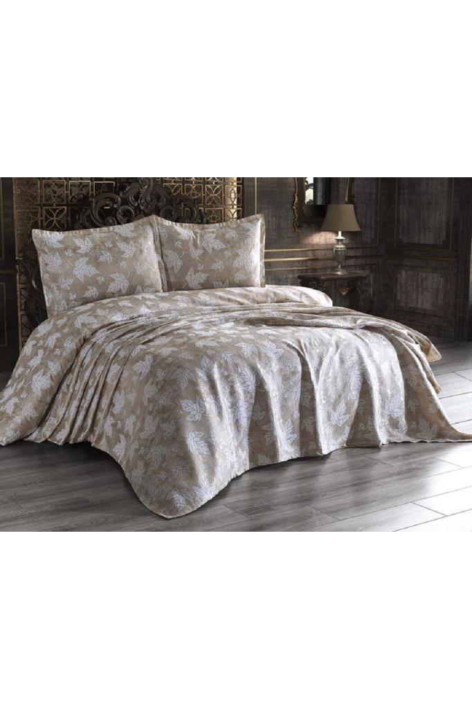 Комплект покрывала Olivia 3шт, покрывало 240х260, наволочка 50х70, двойной размер, хлопковый сатин, золотой