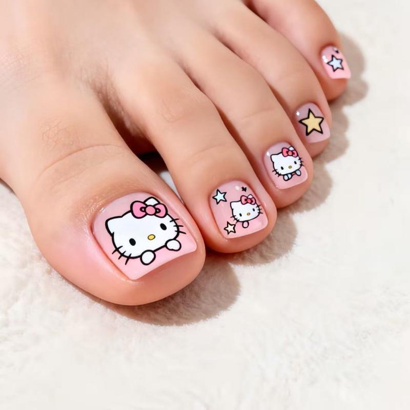 Розовая Star Kitty Kawaii Арт для Ногтей на Ногах - Милые, Симпатичные, Съемные Накладки для Весны и Лета