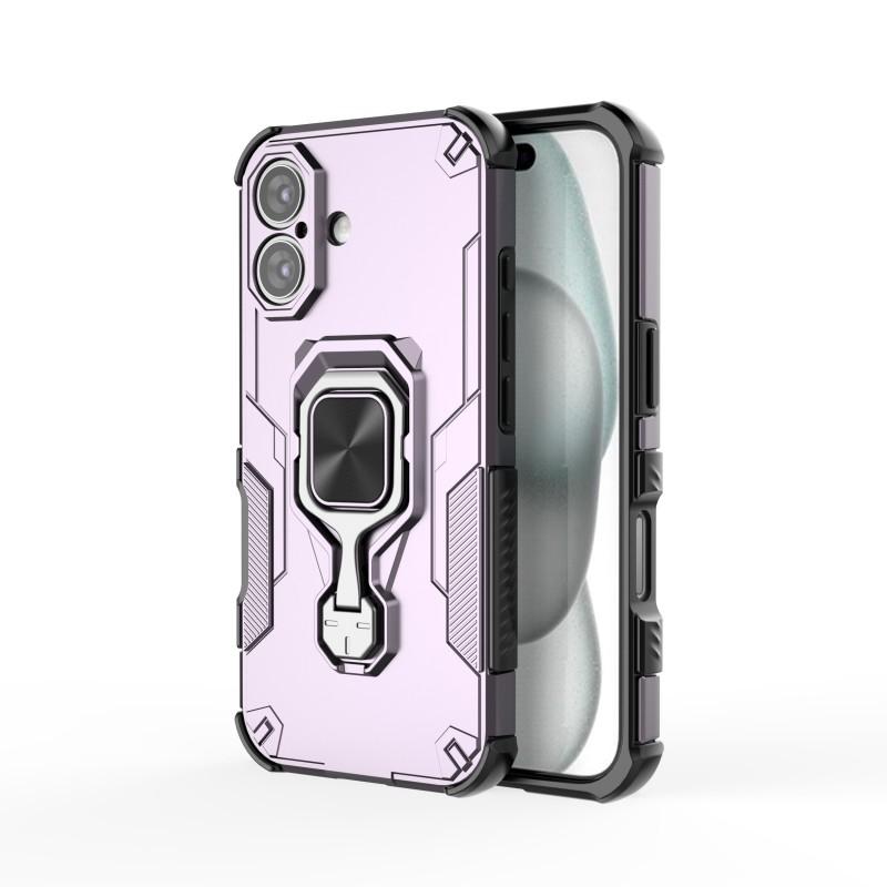 For iPhone 16 Plus Phone Case WANLONFENG PC TPU Back Cover Kickstand with Tempered Glass