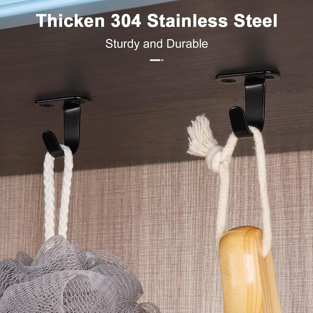 10Pcs Stainless Steel Screw Mounted Ceiling Hooks Under-Shelf Towel Robe Clothes Hook Heavy Duty Coat Hook Hanger