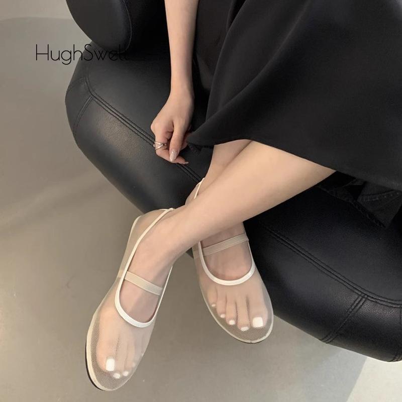 Fashion Transparent Silk Gauze Ballet Flat Women Summer Round Toe Elastic Band Mesh Ballerina Shoes Ladies Comfort Versatile Lazy Loafer