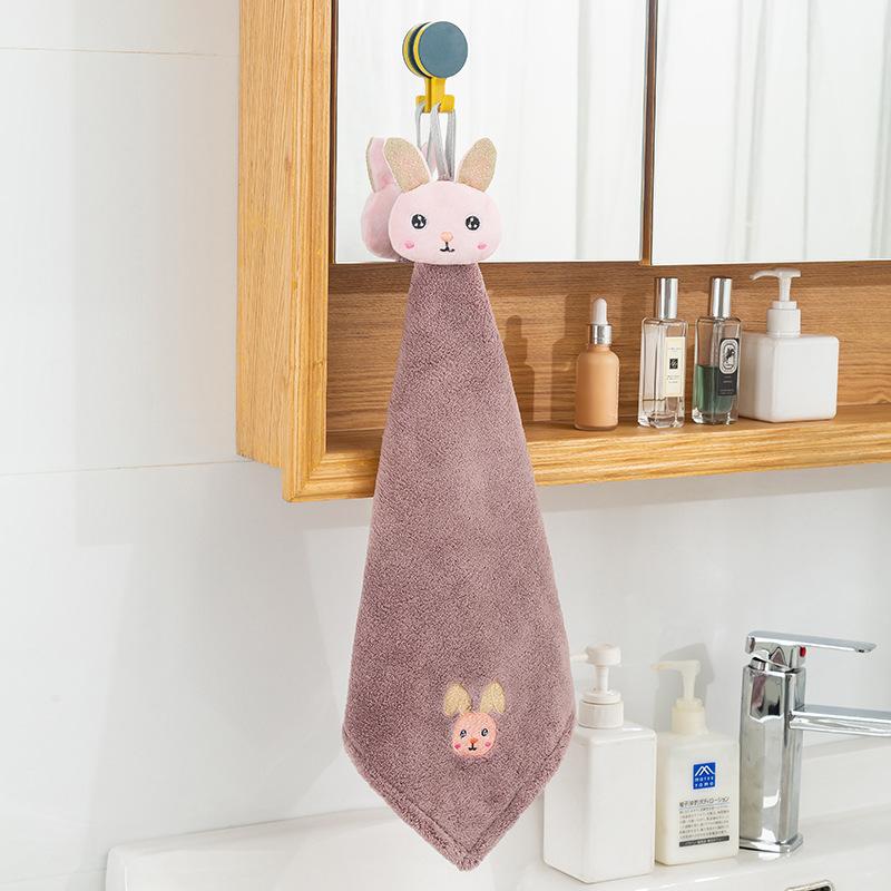 Cute Pig Embroidered Hanging Hand Towel, Absorbent Coral Fleece Kitchen Towel, Dish Cloth