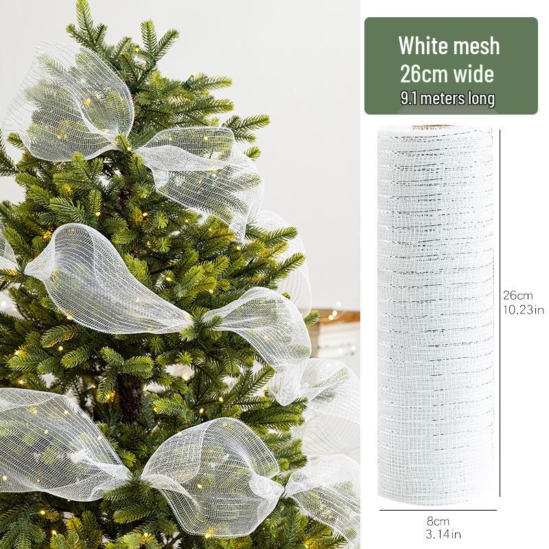 Gold & Silver Christmas Tree Decorations: Mesh Ribbon & Ornaments
