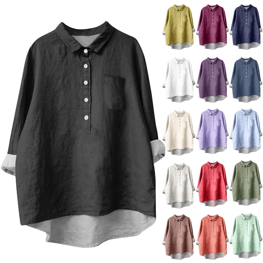 Женская рубашка-блузка с длинными рукавами и пуговицами, однотонный повседневный подол, нестандартный воротник рубашки