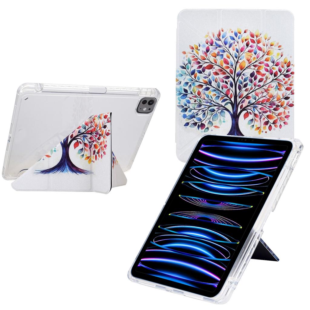 Tablet Case For iPad Pro 12.9 (2022)/(2021)/(2020)/(2018),Stand Pattern Print Leather+Clear Acrylic Cover with Pencil Holder