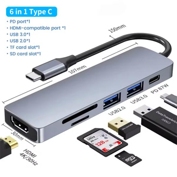 Док-станция Type C USB C Hub к 4K 30 Гц HDMI-совместимый USB 3.0 Сплиттер Адаптер PD 100 Вт Зарядка для Macbook Pro Ноутбук ПК Аксессуары
