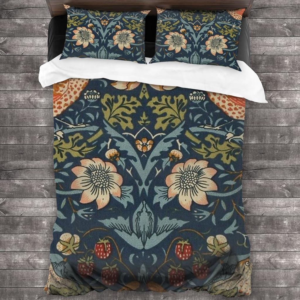 Комплект постельного белья William Morris Golden Lily с 2 наволочками, Мягкое микрофибровое постельное белье размера King/Queen, Пододеяльник с якобинским цветочным узором