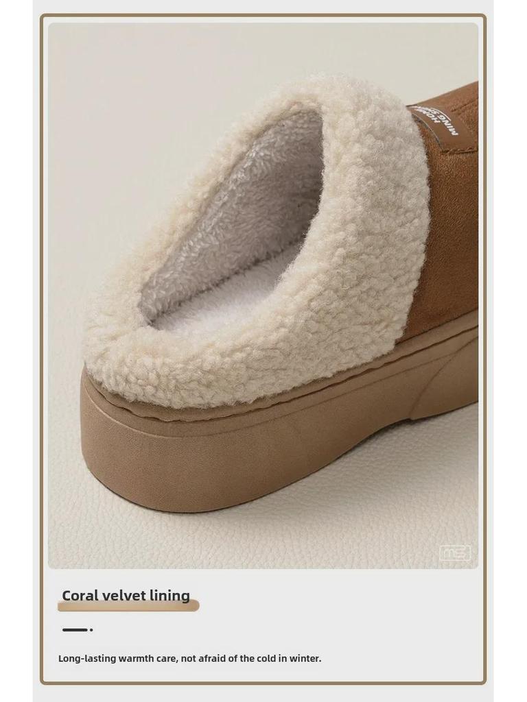 Женские хлопковые тапочки на толстой подошве 2024 г.: Зимний мех, нескользящий, для использования в помещении и на улице, увеличивающий рост