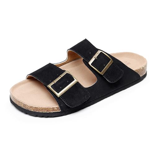 2024 Новые мужские кожаные мюли-сабо, тапочки, высокое качество, мягкие пробковые тапочки с двумя пряжками, обувь для мужчин, большие размеры 40-46