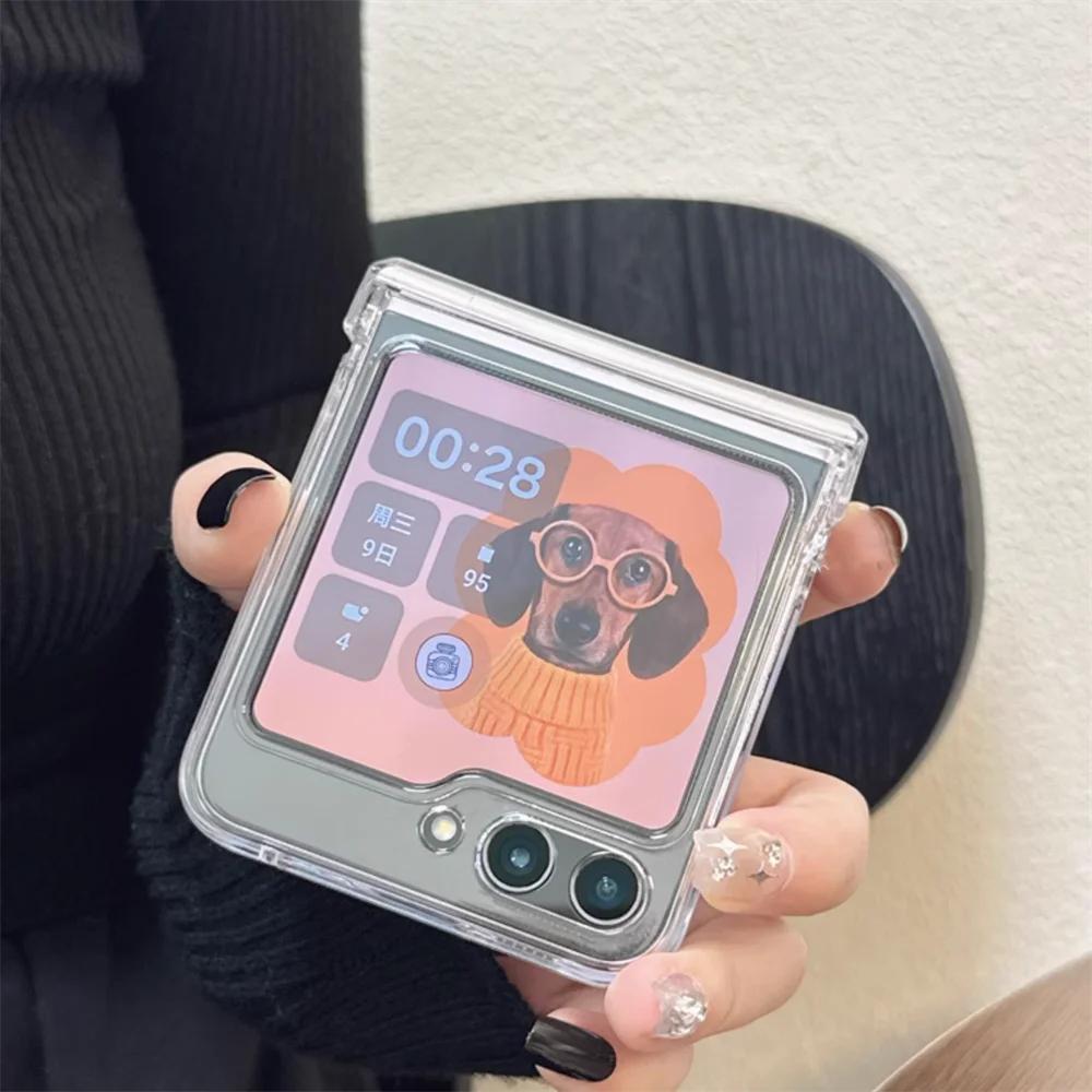 Ins Корейский Милый Прозрачный Чехол Для Samsung Z Flip 7/6/5/4/3 Шарнир Полная Защита ПК Чехол Для Motorola Razr 60 50 Ultra Razr 40Ultra