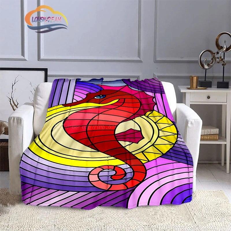 Marine Animal Sea Horse Blankets Super Soft Hippocampus Flannel Blanket Warm Lightweight Kids Bedding Sofa Chairs All Seasons